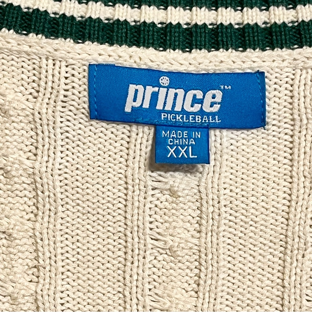Prince White And Green Cable Knit Tennis Or Pickleball Sweater Women’s XXL - Picture 3 of 7